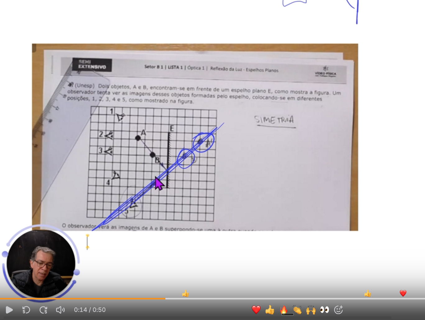 Tela de resposta de monitoria na plataforma, com o player de vídeo Loom em que o Professor Pinguim explica a dúvida do aluno.